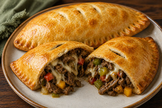 Stuffed Philly beef hand pies with steak, peppers and cheese