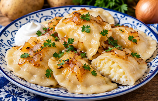 Homemade Polish pierogi filled dumplings