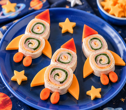 Tortilla pinwheel sandwiches for a space party