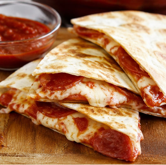 Pizza quesadilla with cheese and pizza sauce