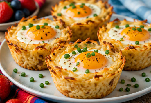 Potato and egg breakfast cups baked in a muffin tin