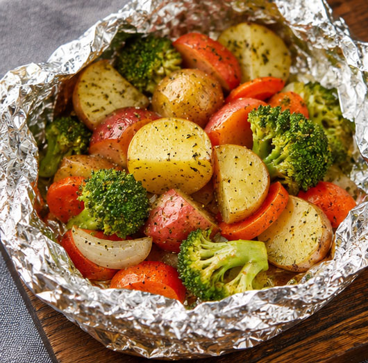 Potato and vegetable foil packet