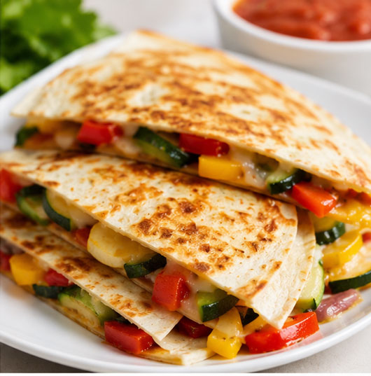 Vegetable quesadilla with melted cheese