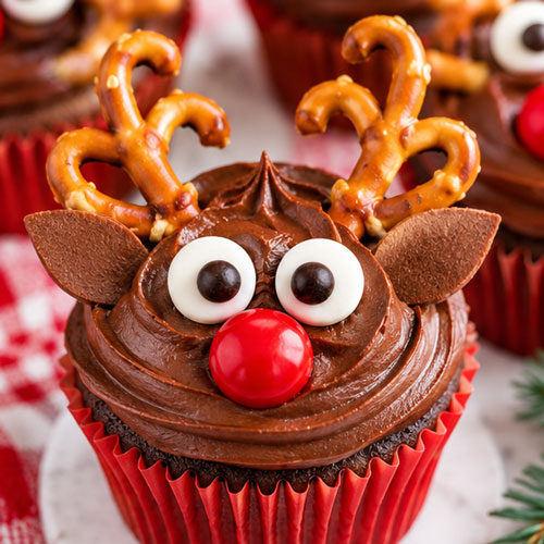 Christmas cupcake decorated as a reindeer