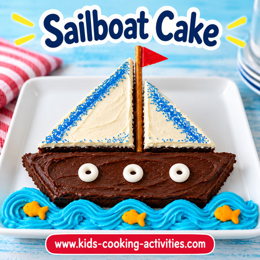 Large sailboat cake with smaller individual sailboat cakes