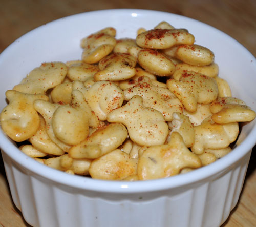 Seasoned snack mix made with oyster crackers and herbs