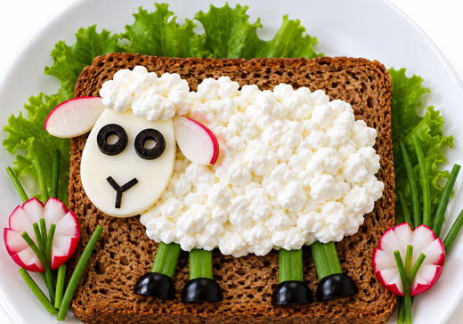 Cottage cheese sheep snack for a farm theme meal