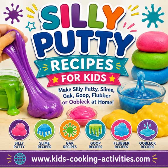 Homemade silly putty slime gak goop flubber and oobleck recipes for kids
