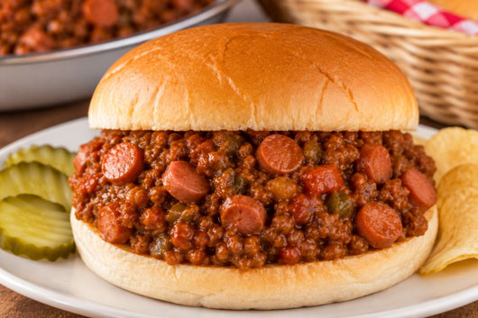 Sloppy Joes with chopped hot dogs mixed into the filling