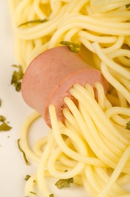 spaghetti and hot dogs