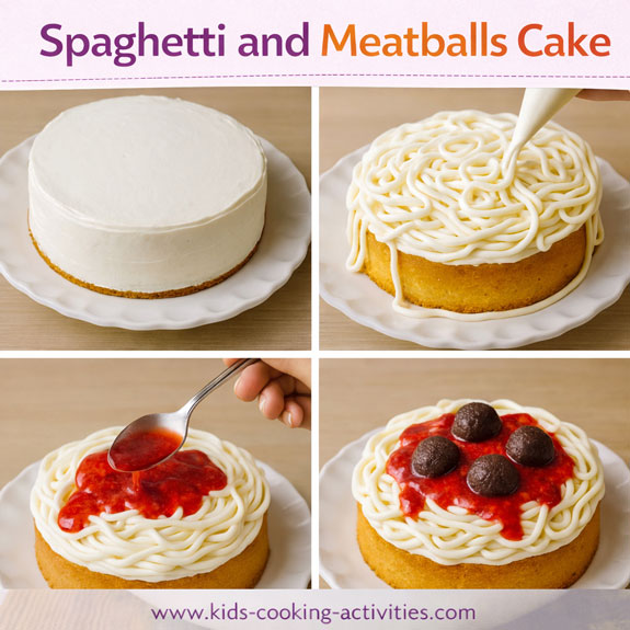spaghetti and meatball party cake- chgt/kca