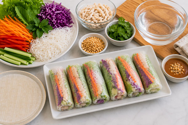 Fresh spring rolls with colorful vegetables