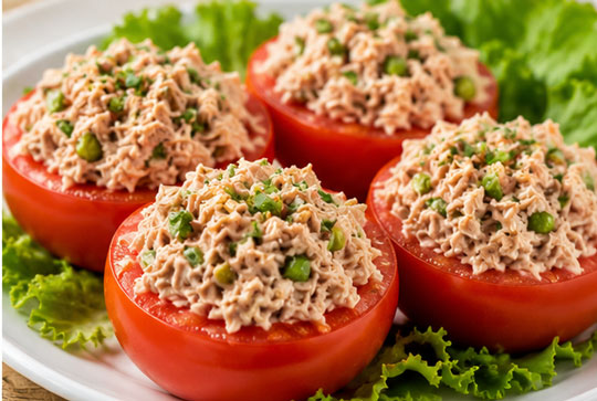 Tomatoes filled with tuna salad