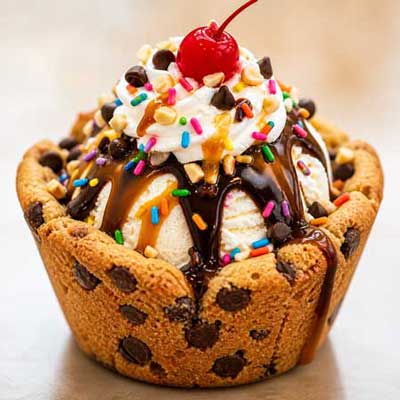 Cookie cup ice cream sundae