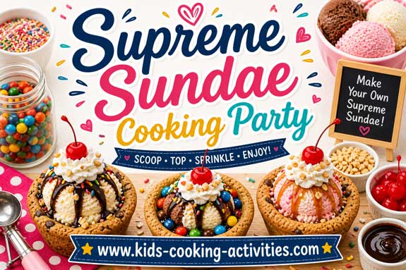 Supreme sundae kids cooking party with ice cream toppings