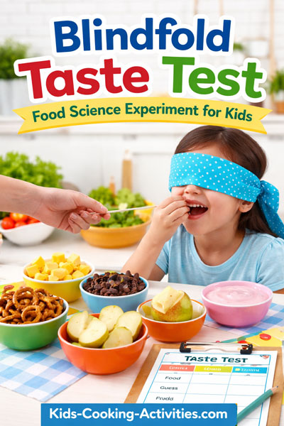Blindfold taste test food science experiment for kids using small food samples