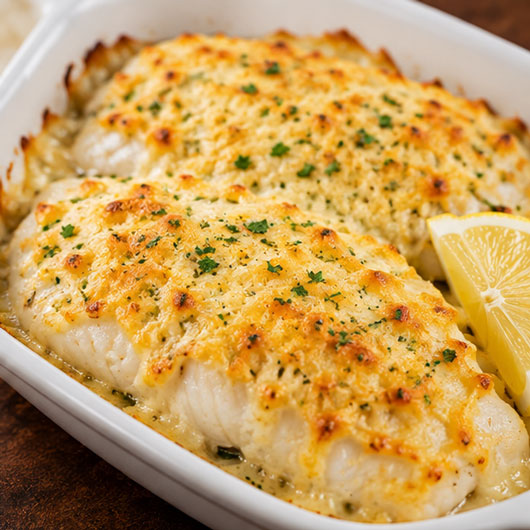 Cheesy baked tilapia with Parmesan topping