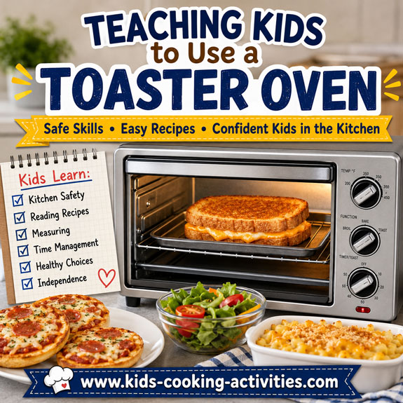 Kids learning to cook with a toaster oven