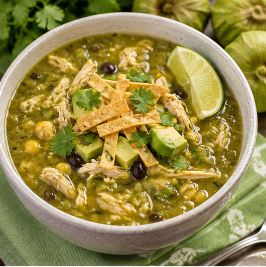 Tomatillo chicken tortilla soup