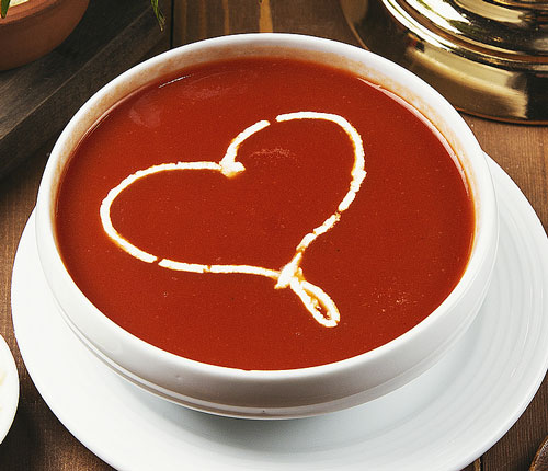 soup with heart garnish