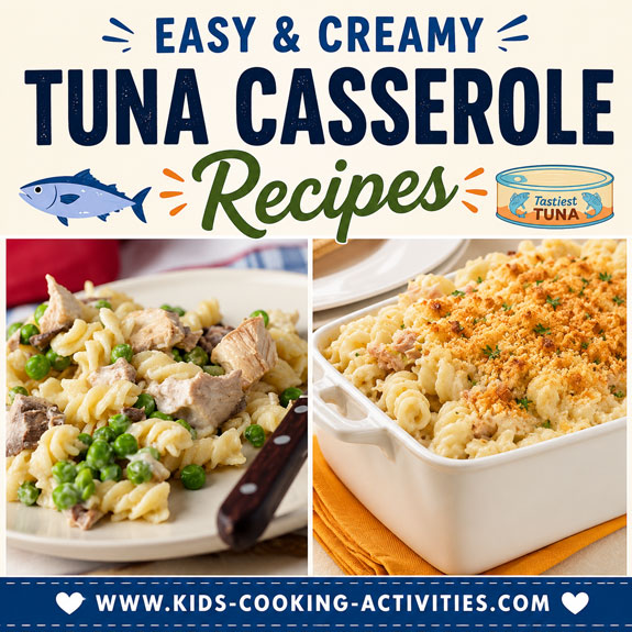 Easy tuna casserole recipes made with noodles, peas, cheese, vegetables, and creamy sauce
