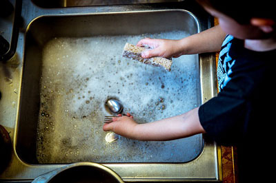 washing dishes