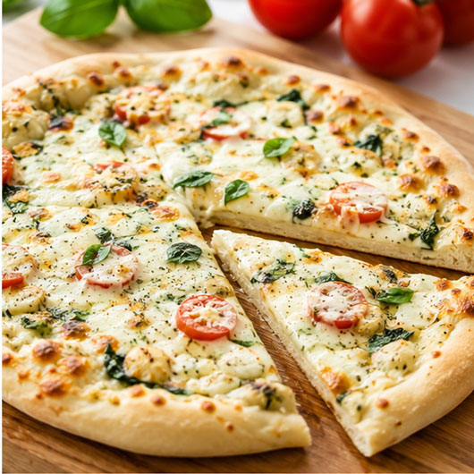 Homemade white pizza with cheese and vegetables